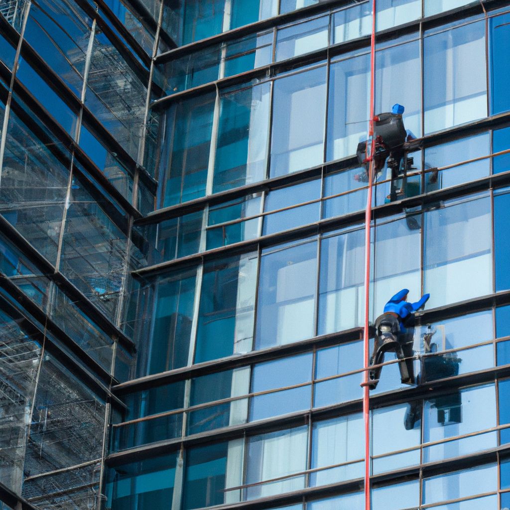 почистване на стъклени фасади на офис сгради